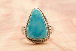 Navajo Jewelry Genuine Blue Kingman Turquoise Ring